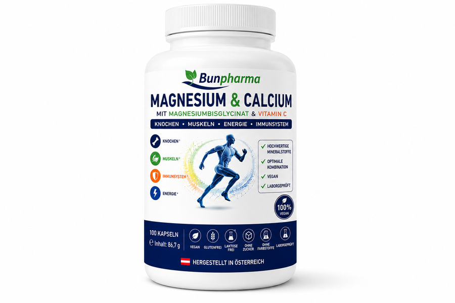 Magnesium & Calcium mit Vitamin C 100 Kapseln Vegan